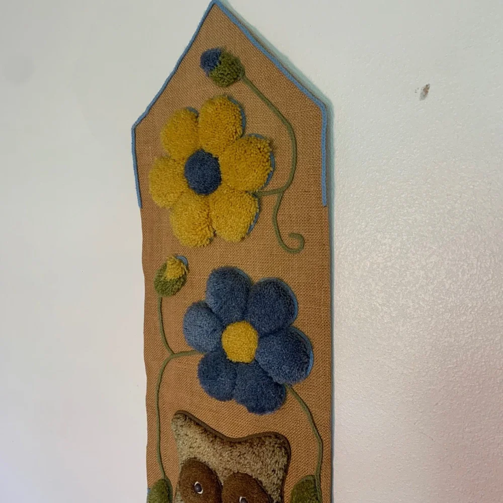Owl Wall Hanging Vintage Punch‎ Needle Tufted Yarn Burlap Boho 70s Art 42x13